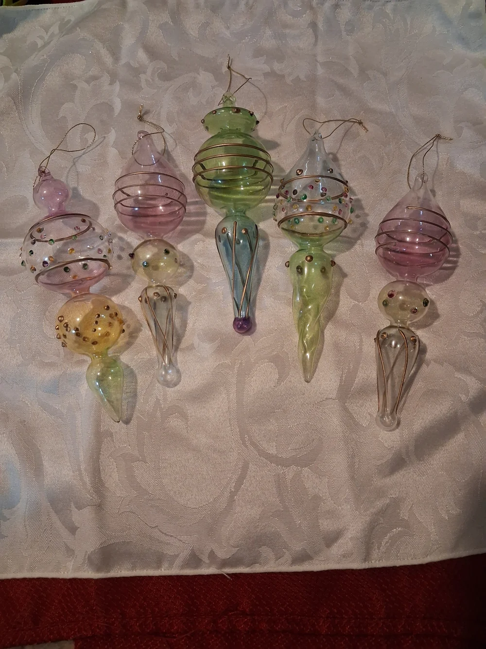 Handblown Pastel Glass Holiday Ornaments - Multicolor Set - Picture 3 of 5